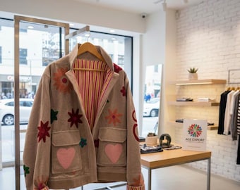 Hand Embroidered Floral Cotton Jacket  Unique Handmade Outerwear