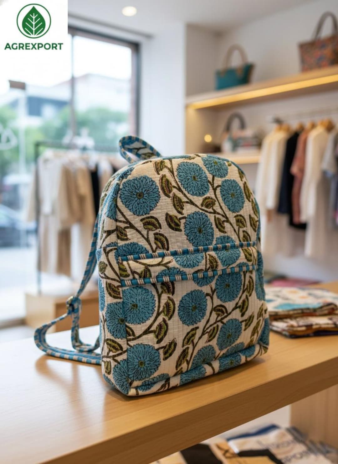 Handmade Quilted Cotton Backpack Blue Floral Print, Lightweight ...