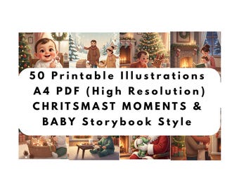 Weihnachtsgeschichtenbuch zum Ausdrucken (PDF) – 50 weihnachtliche Illustrationen im A4-Format – Digitaler Download