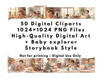 Montessori-Cliparts für Babys und kleine Entdecker | Bilderbuch-Set fürs Kinderzimmer (PNG) | 50 Kinderillustrationen | Digitaler Download