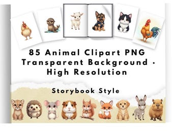 Tier-Clipart-PNG-Paket_85 Bilderbuchtiere für Kinder_ Pädagogische Cliparts_Bonus-Canva-Vorlage