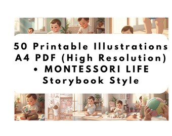 Montessori-Druckvorlage (PDF) – 50 Seiten, A4-Bilderbuch für Kinder – Digitaler Download