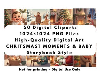 Weihnachtliche Baby-Cliparts – 50 Bilderbuch-Kinderillustrationen (PNG) – Digitaler Download