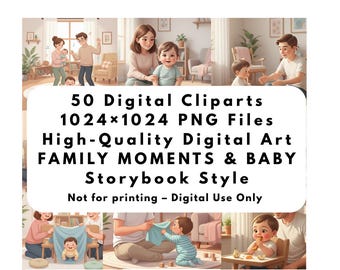 Baby-Cliparts für die ganze Familie – 50 PNG-Illustrationen aus Bilderbüchern – Digitaler Download