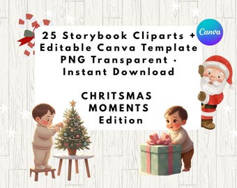 Weihnachtliche Cliparts (PNG) + Canva-Vorlage – 25 weihnachtliche Bilderbuchillustrationen