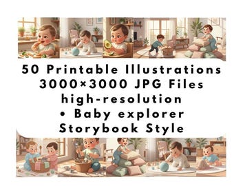 Cliparts für kleine Entdecker – 50 Kinderillustrationen im Bilderbuchstil (3000×3000 Pixel, JPG) – Bastelpaket