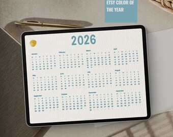2026 Patina Blue & Copper Digital Calendar | Aesthetic Year at a Glance | Desktop, iPad (GoodNotes)