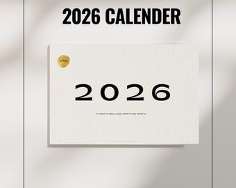 2026 Aesthetic Digital Calendar | Minimalist Monthly Calendar | Desktop, 4K, iPad, GoodNotes |  Office Calender | Horizontal Calender
