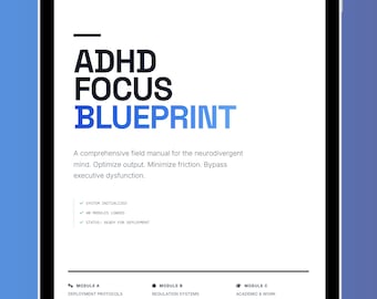 ADHD Focus Blueprint Digital Toolkit per la disfunzione esecutiva, RSD, burnout Neurodivergent PDF System per studenti e adulti 40 pagine