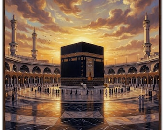 Kaaba gerahmtes Poster - Islamische Wandkunst, Mekka Leinwanddruck, Muslimisches Wohndekor, Masjid al Haram Kunstwerk, Hajj Umrah Geschenk, Ramadan Dekoration