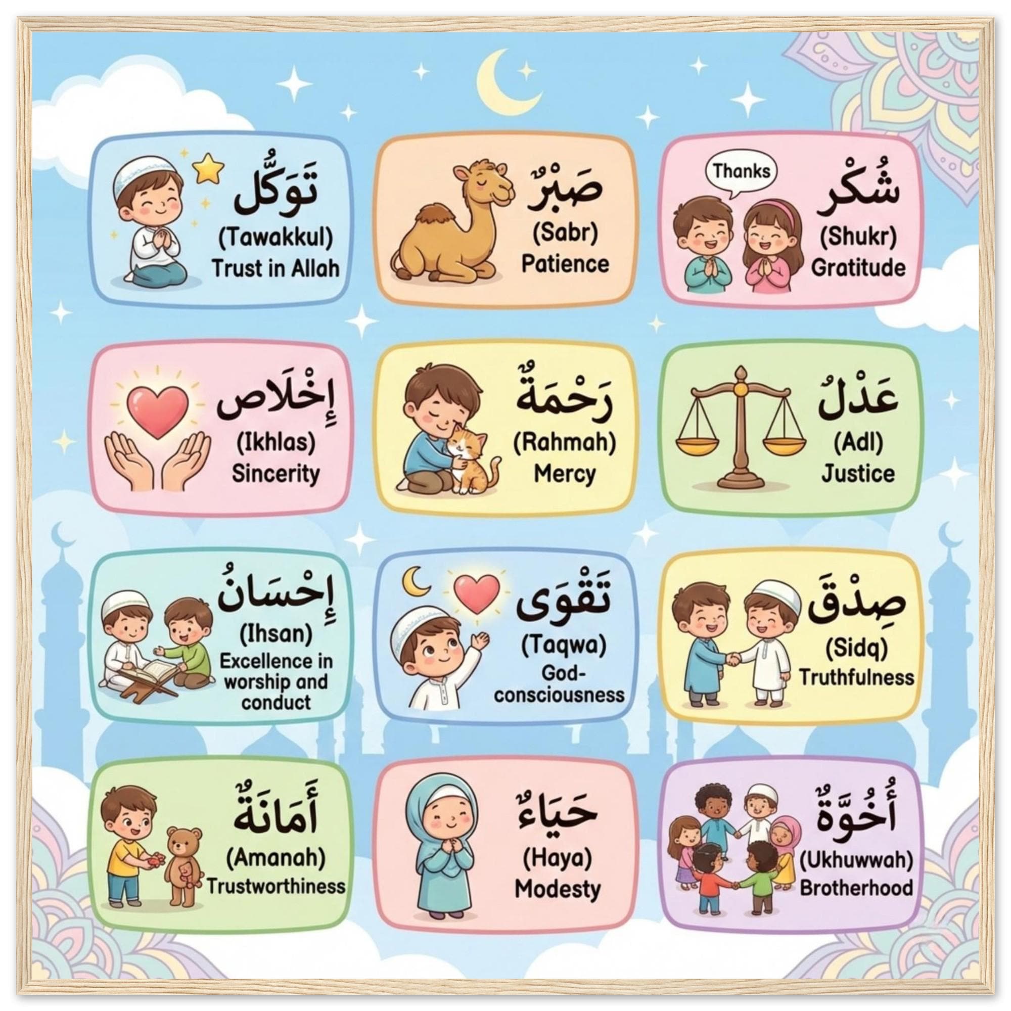 Islamic Values Kids Poster – Arabic & English, Muslim Nursery Art - Etsy