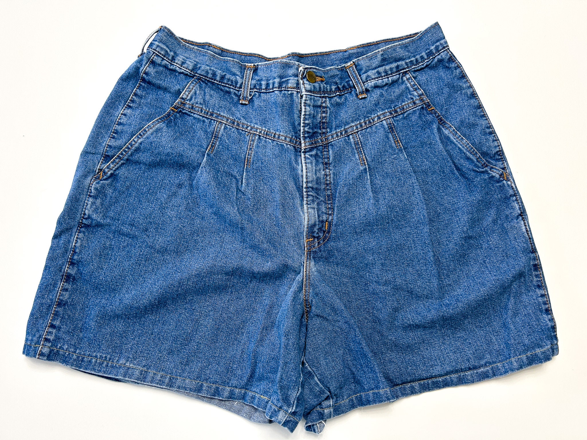 Vintage 1980s 1990s Chic Medium Wash Denim Pleated Front High