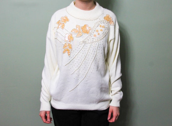 Vintage 1980s / 1990s Alfred Dunner White Knit Mo… - image 1