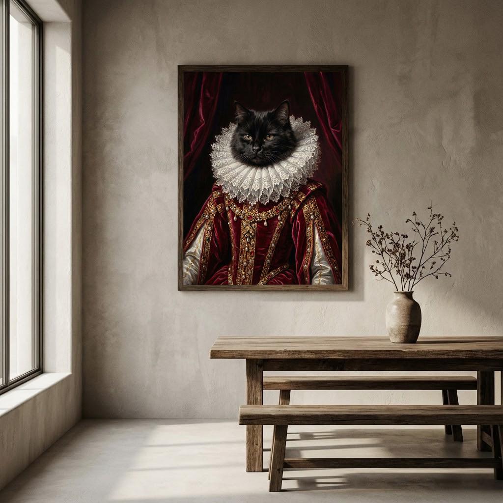 Royal Black Cat Portrait | Victorian Renaissance Pet Art, Dark Academia ...