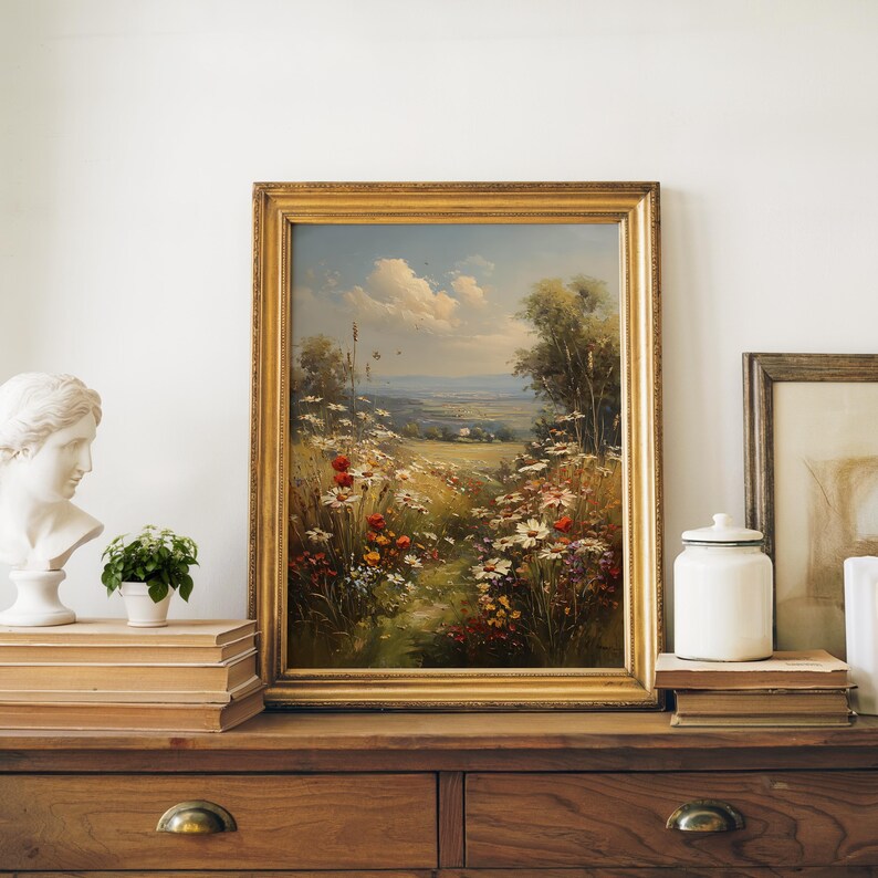Wildflower Meadow Wall Art Printable | Vintage Spring Landscape Poster ...