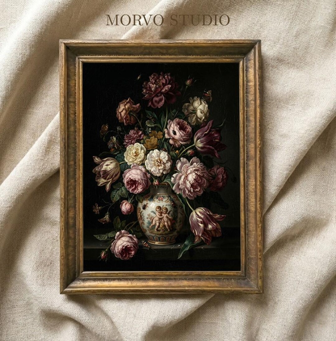 Moody Vintage Floral Still Life Oil Painting | Dark Academia Peony ...