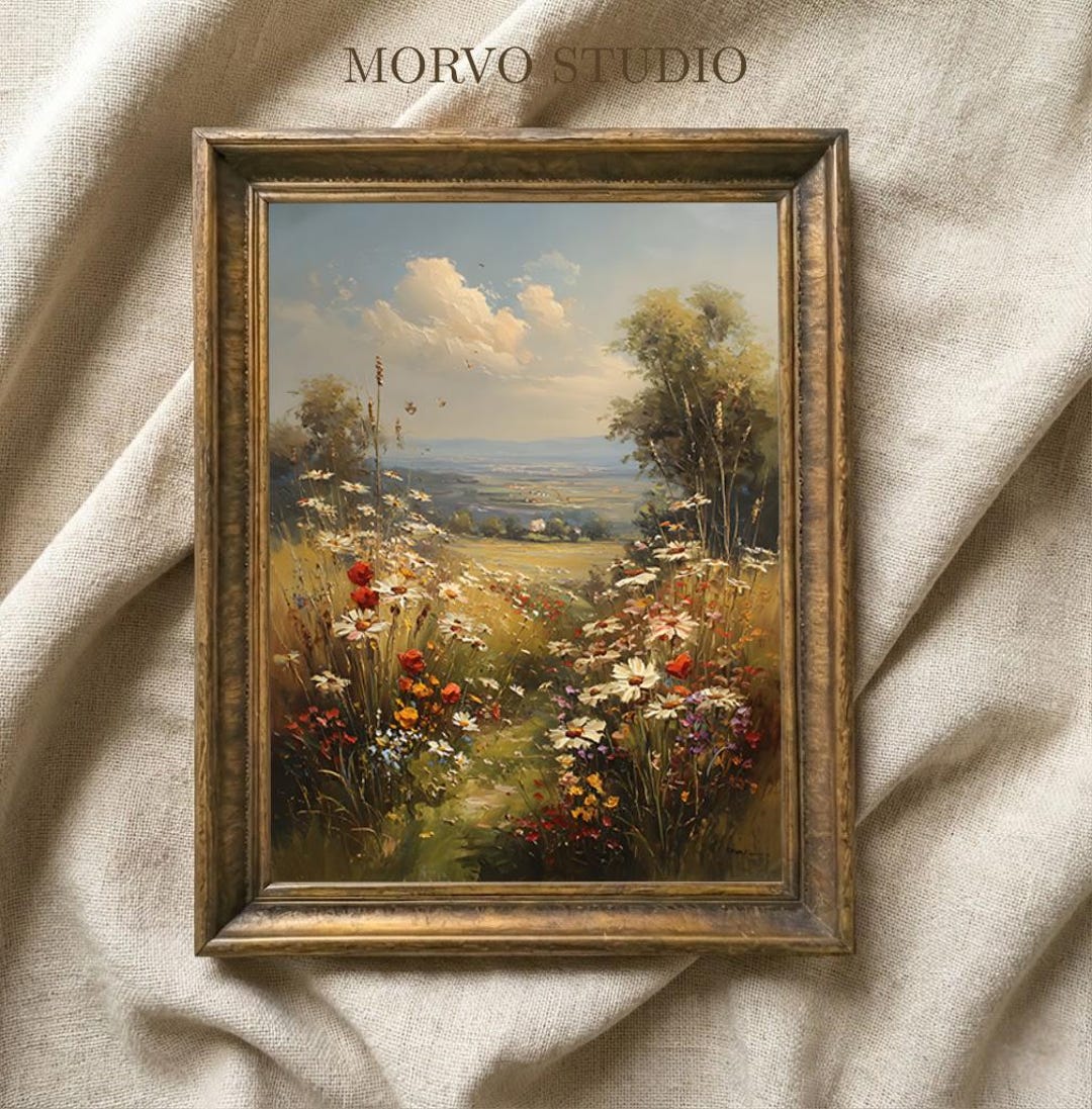 Wildflower Meadow Wall Art Printable | Vintage Spring Landscape Poster ...