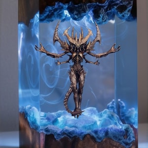 Resin Lamp: Handmade Monster Night Light, Epoxy Wood Base