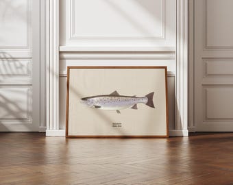 Póster de pesca del salmón – Arte mural retro de pesca del salmón | Regalo para pescadores