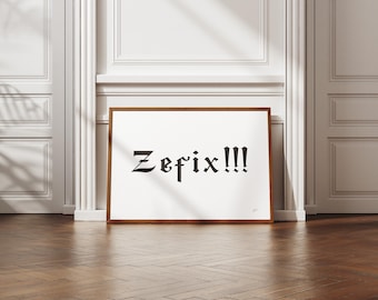 Póster / Zefix / Arte mural bávaro / tipografía / Baviera / minimalista / sala de estar