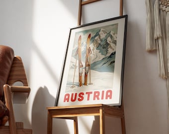 Póster / Austria / Arte mural / Decoración / Alpes / Montañas / Esquí