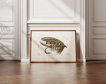 Póster de pesca con mosca - Ilustración de patrón de mosca - Arte mural de pesca - Decoración para pescadores - Regalo para pescadores con mosca