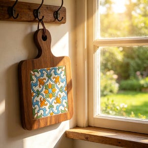 Handcrafted Wooden Trivet — Bohemian-Moroccan Style Floral Pattern, an Ideal Kitchen Wall Decoration