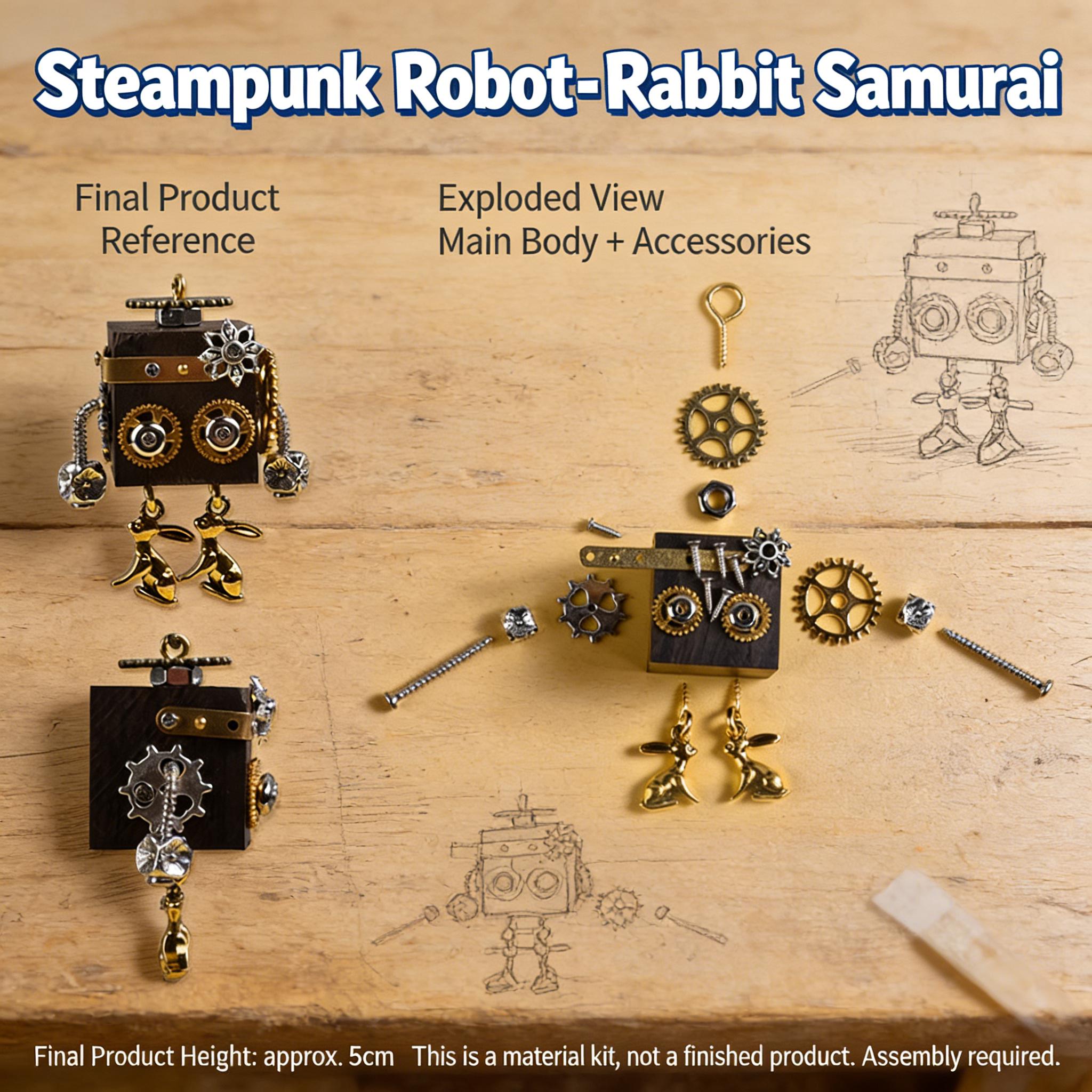 Walnut Wood Steampunk Robot DIY Kit, Mechanical Meditation Figure With ...
