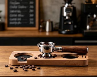Estación de prensado de espresso de nogal, soporte de madera para portafiltro de café para organizador de barista doméstico