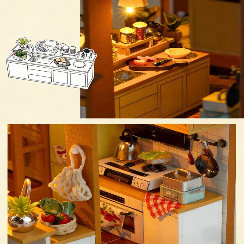 Wooden DIY Miniature House Kit With LED Light and Music Box 1:24 Scale ...