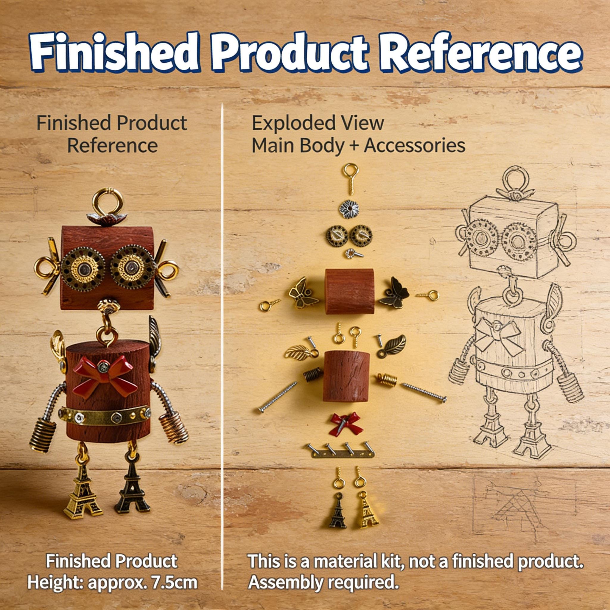 Walnut Wood Steampunk Robot DIY Kit, Mechanical Meditation Figure With ...