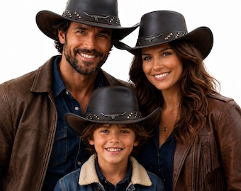 Handmade Distressed Leather Cowboy Hat | Outback Western Ranch Hat for Men & Women