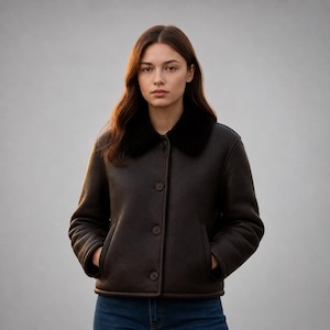 Women's Brown Puffer Jacket, Winter Coat with Faux Fur Hood