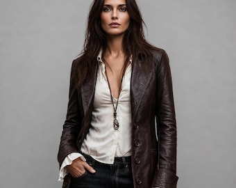 Dark Brown Leather Long Coat Women Stylish Vintage Outerwear Jacket