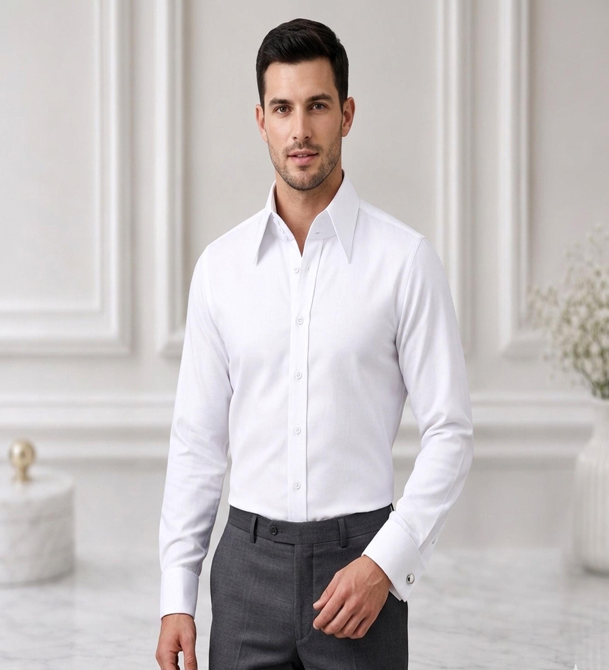 egyptian cotton white dress shirts Superfine Egyptian Cotton Solid Color Spread Collar Dress Shirt