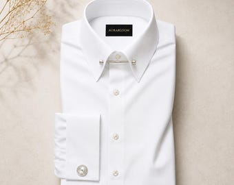 Men's Pure White Giza Cotton Dress Shirt – French Cuff & Pin Collar Formal Edition