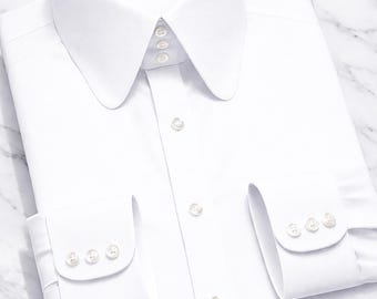 Men's White Royal Oxford Dress Shirt - High Collar, 3-Button Cuff