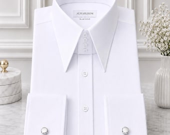 Camicia elegante da uomo in cotone egiziano bianco royal – Collo alto e polsini alla francese