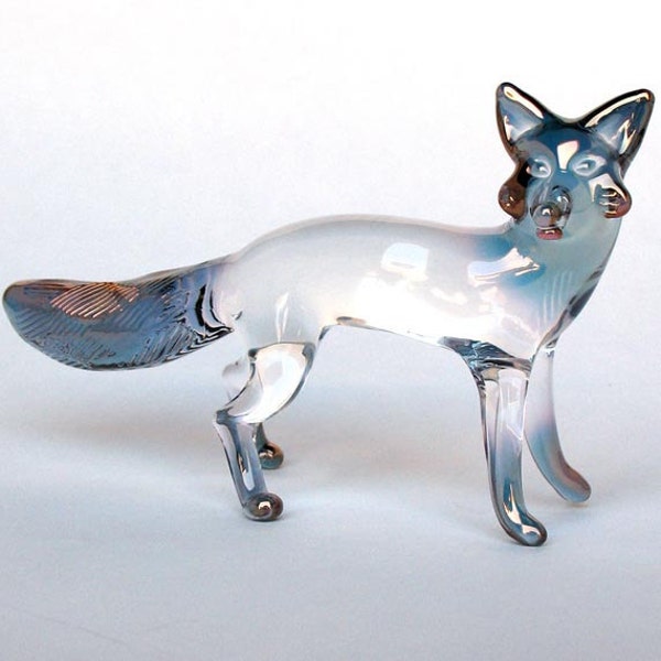 Fox Figurine Hand Blown Glass Gold Crystal Sculpture