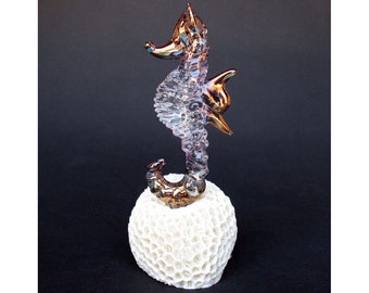 Sea Horse Seahorse Figurine Hand Blown Glass Coral