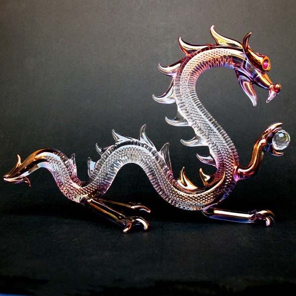 Dragon Serpent Figurine Hand Blown Glass Crystal Ball