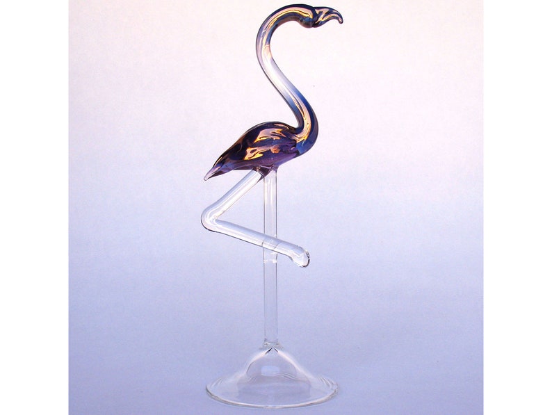 Pink Flamingo Figurine of Hand Blown Art Glass Crystal image 1