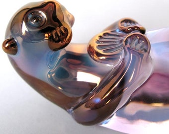 Sea Otter Figurine Blown Glass Crystal Gold Sculpture