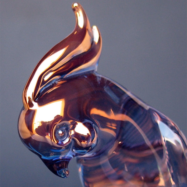 Cockatoo Figurine Sculpture of Blown Glass Gold Crystal