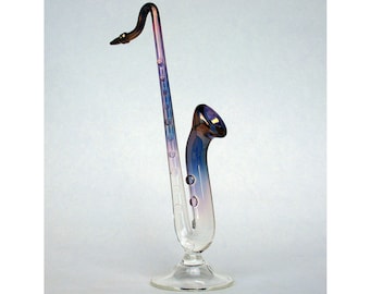Saxophone Figurine of Hand Blown Glass and 24K Gold
