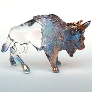 Bison Buffalo Figurine Hand Blown Glass Gold Sculpture image 2