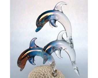 Dolphin Coral Figurine Sculpture Blown Glass Crystal