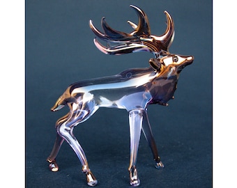 Elk Figurine of Hand Blown Glass with 24K Gold