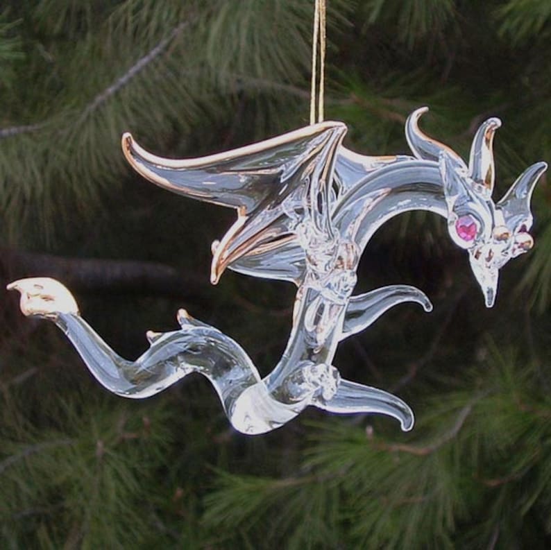 Dragon Figurine Christmas Tree Ornament Glass Crystal Etsy