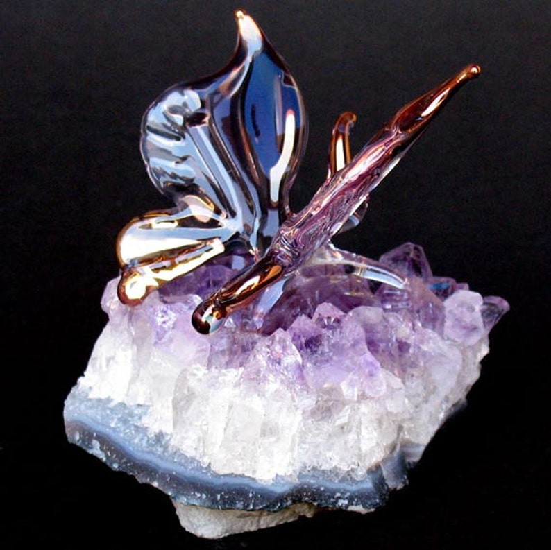 Butterfly Figurine Sculpture Blown Glass Amethyst Crystal image 3